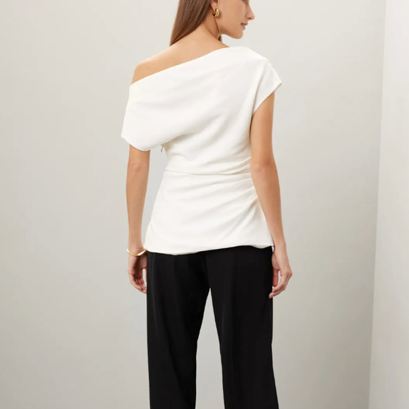 Proenza Schouler White Ruched Top Size 8 Career Off the Shoulder Designer $790 - Picture 2 of 11
